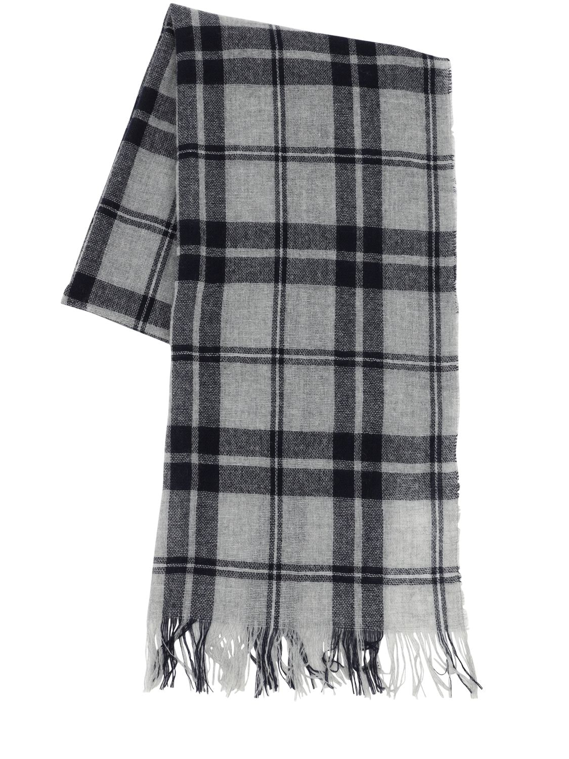 Il Gufo Kids' Check Print Cashmere & Wool Scarf In Grey,blue