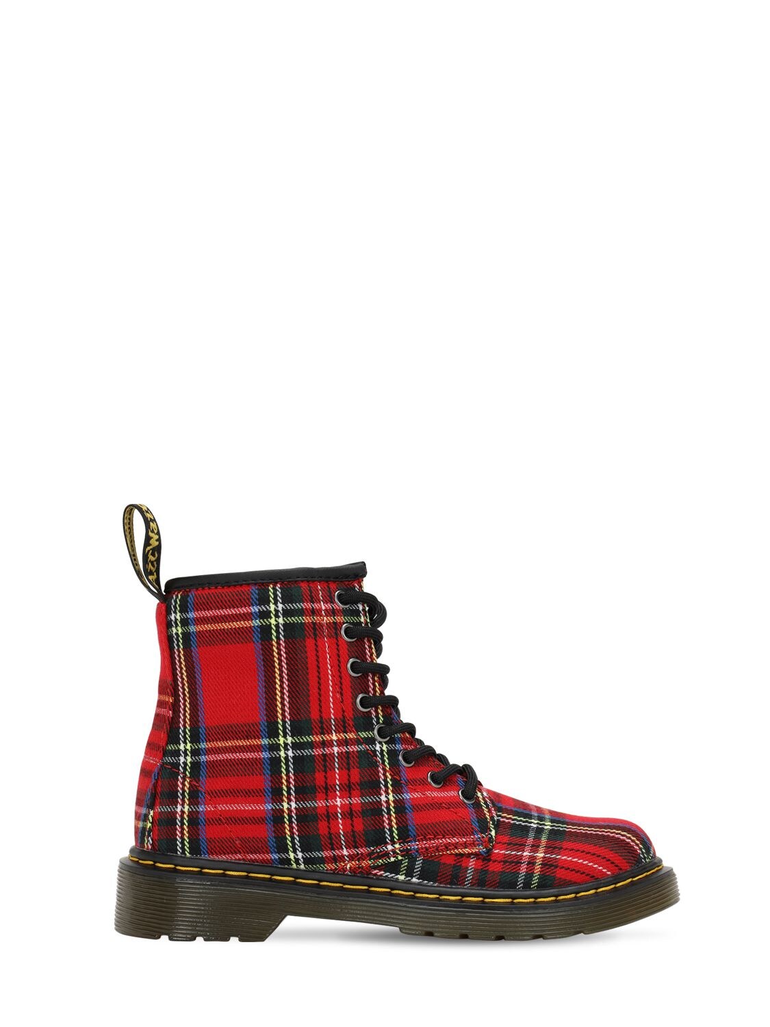 Dr. Martens' Kids' Tartan Cotton Canvas Boots In Red