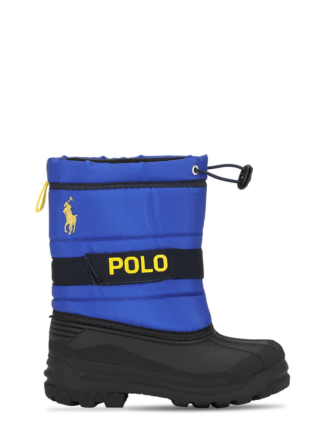 blue and yellow polo boots