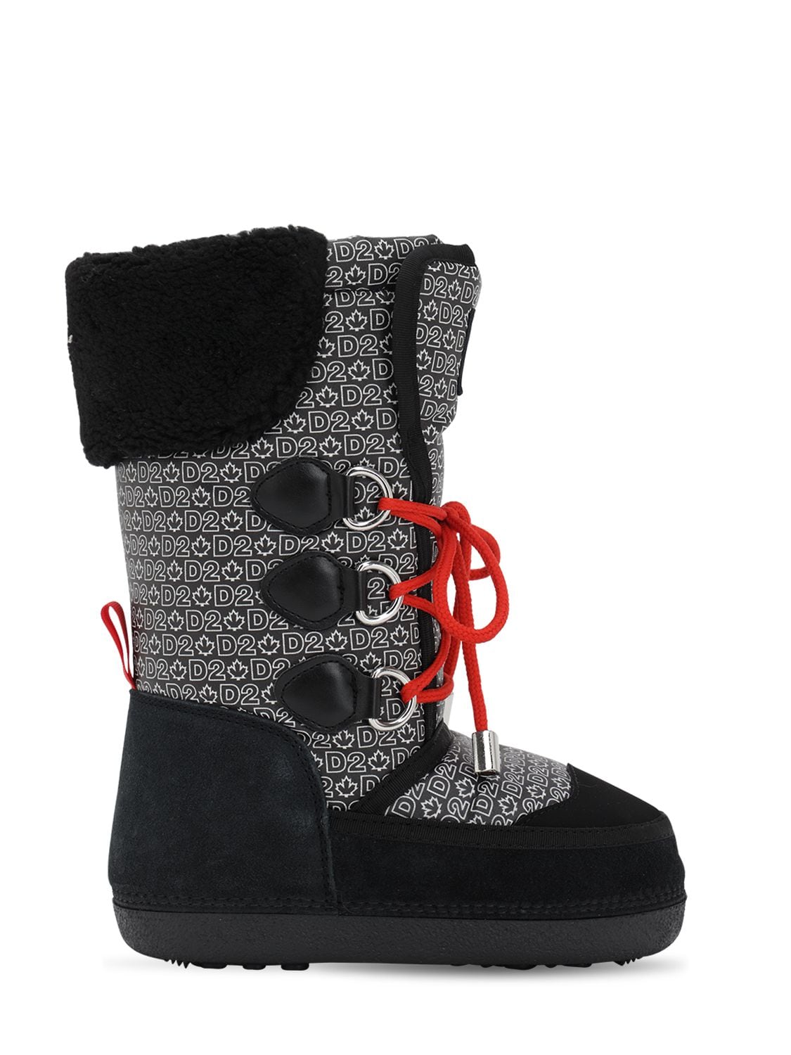 Dsquared2 Kids' All Over Print Nylon & Suede Boots In Black