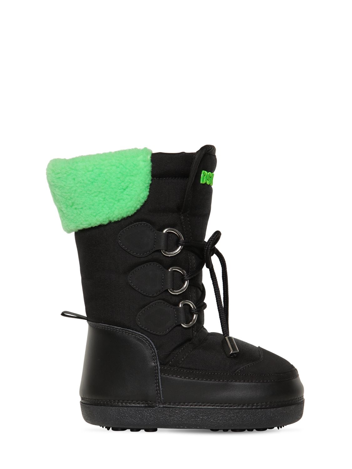 Dsquared2 Kids' Nylon & Leather Snow Boots In Black,green
