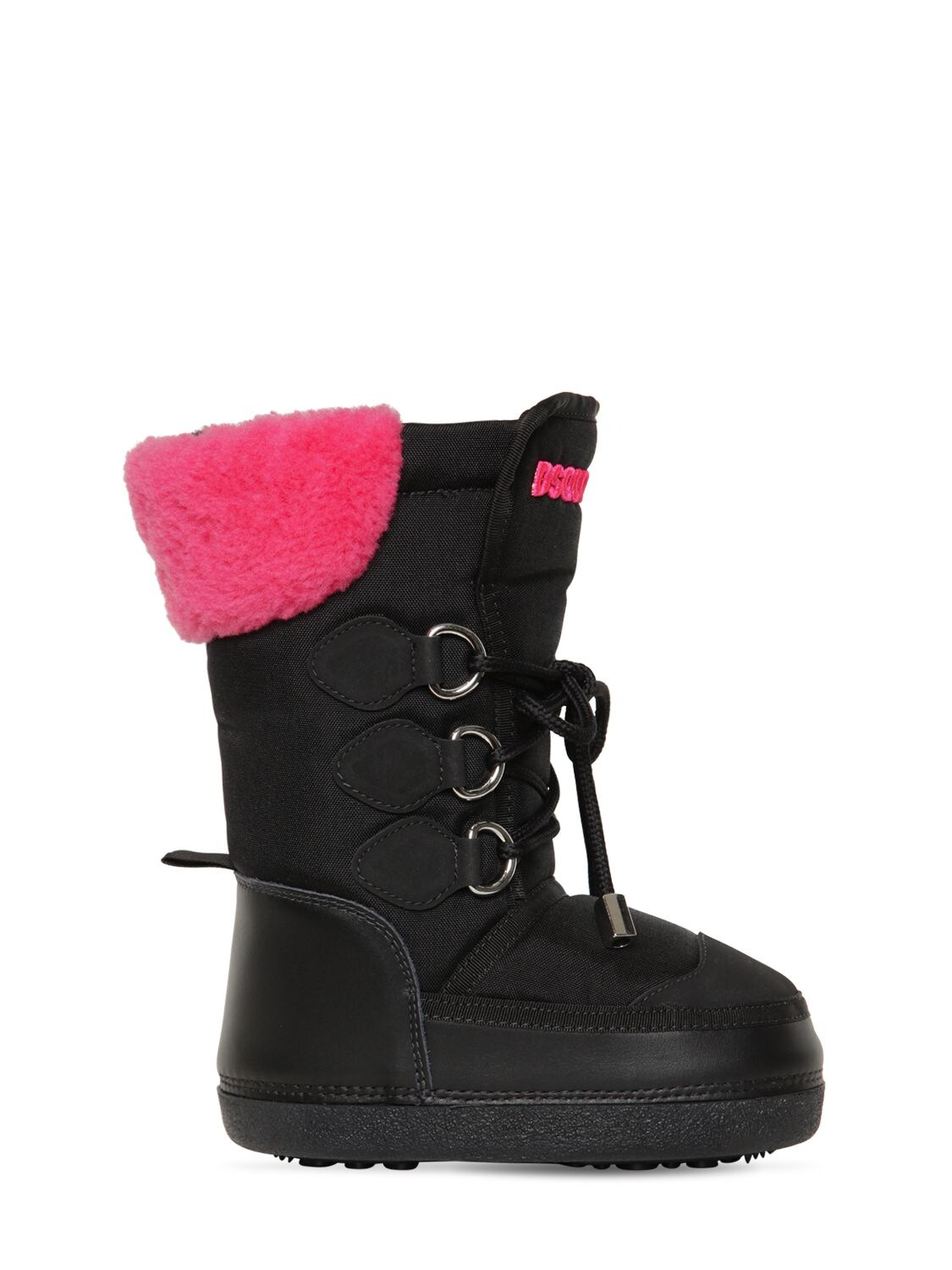 Dsquared2 Kids' Nylon & Leather Snow Boots In Black,pink