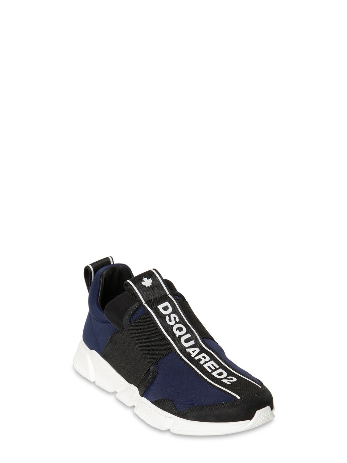 Dsquared2 Kids' Slip-on Sneakers W/ Elastic Bands In Navy