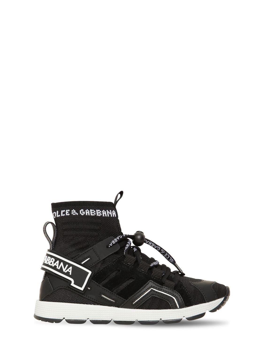Dolce & Gabbana Kids' Knit Sock Sneakers In Black