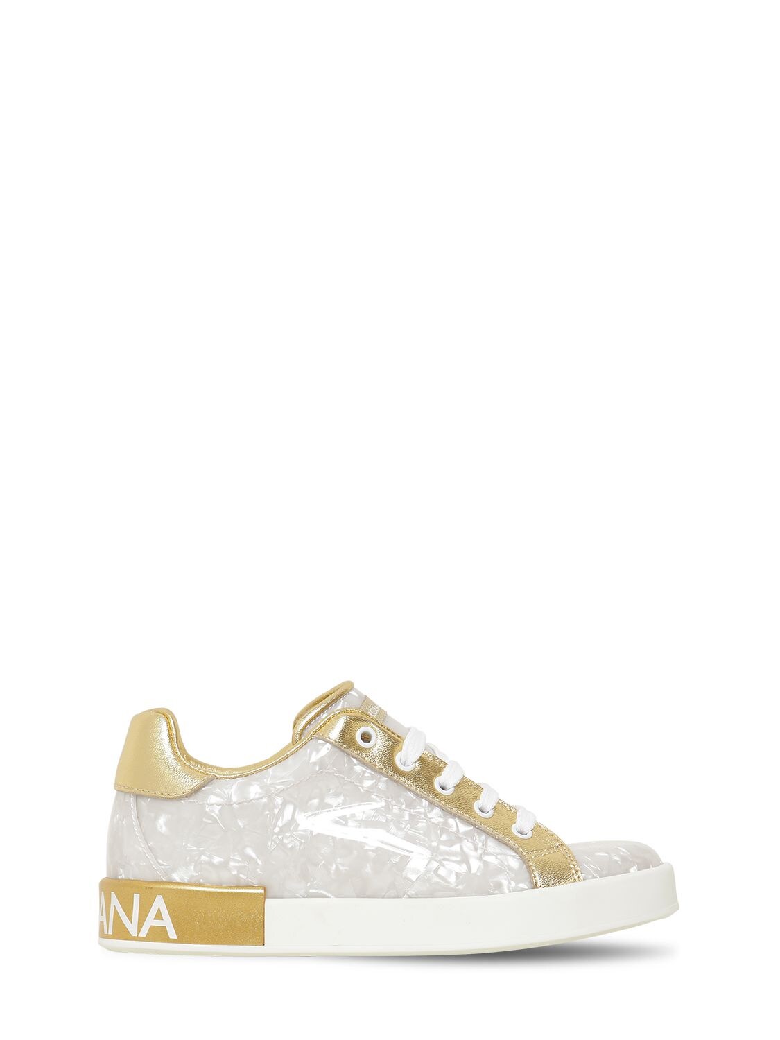 Dolce & Gabbana - Leather lace-up sneakers - White/Gold | Luisaviaroma