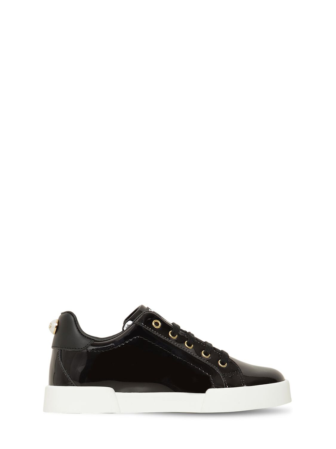 Dolce & Gabbana Kids' Patent Leather Lace-up Sneakers In Black