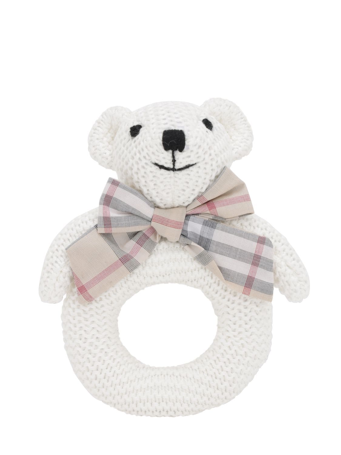Burberry Kids' Cotton Tricot Teddy Bear Rattle Toy In Off White