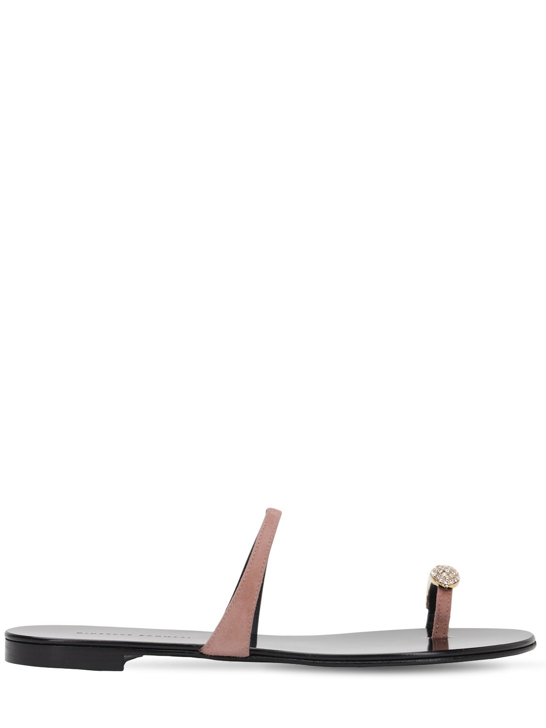 Giuseppe Zanotti 10mm Embellished Suede Flat Sandals In Pink
