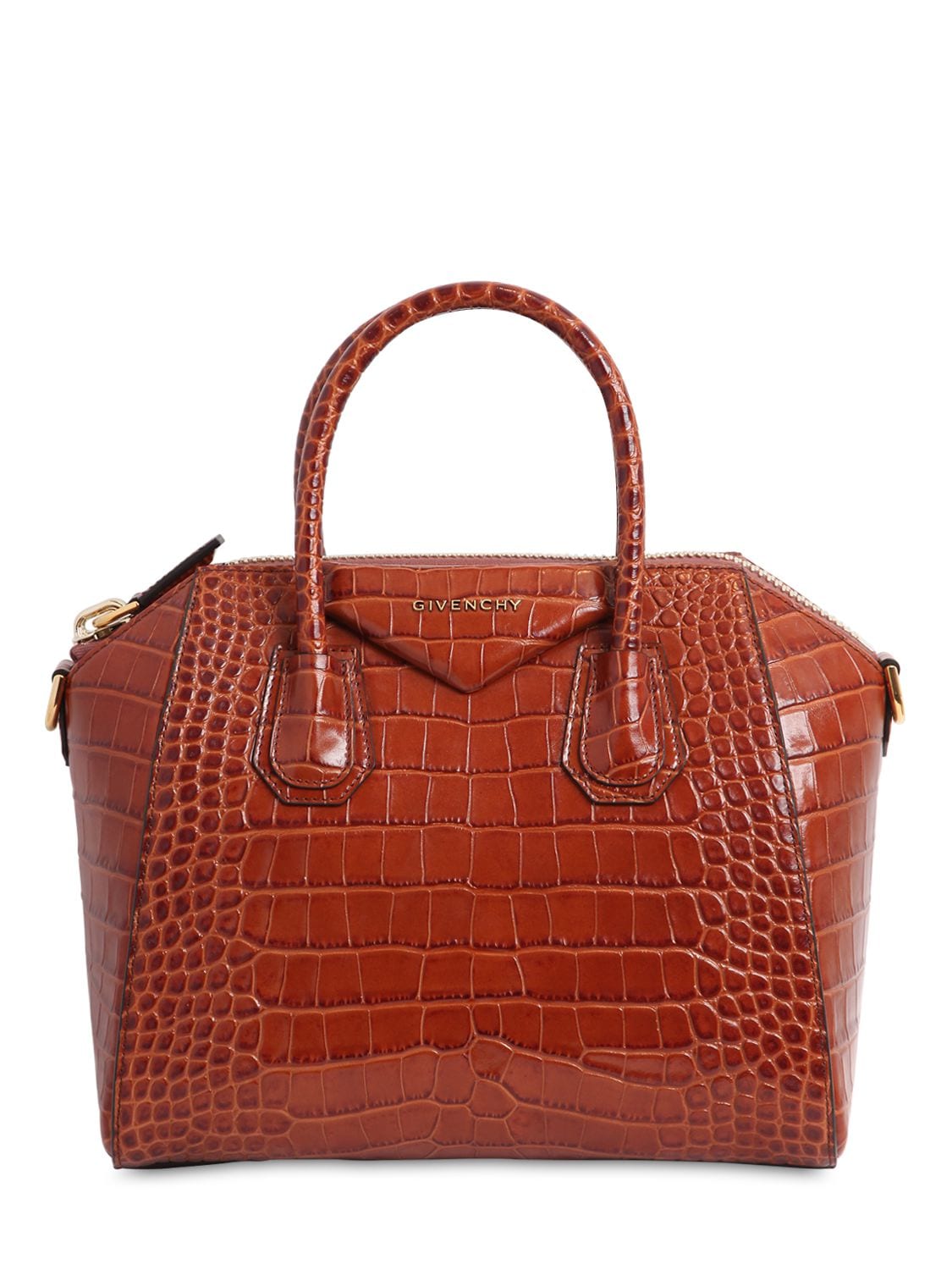 Givenchy Mini Antigona Croc Embossed Leather Bag In Cognac | ModeSens