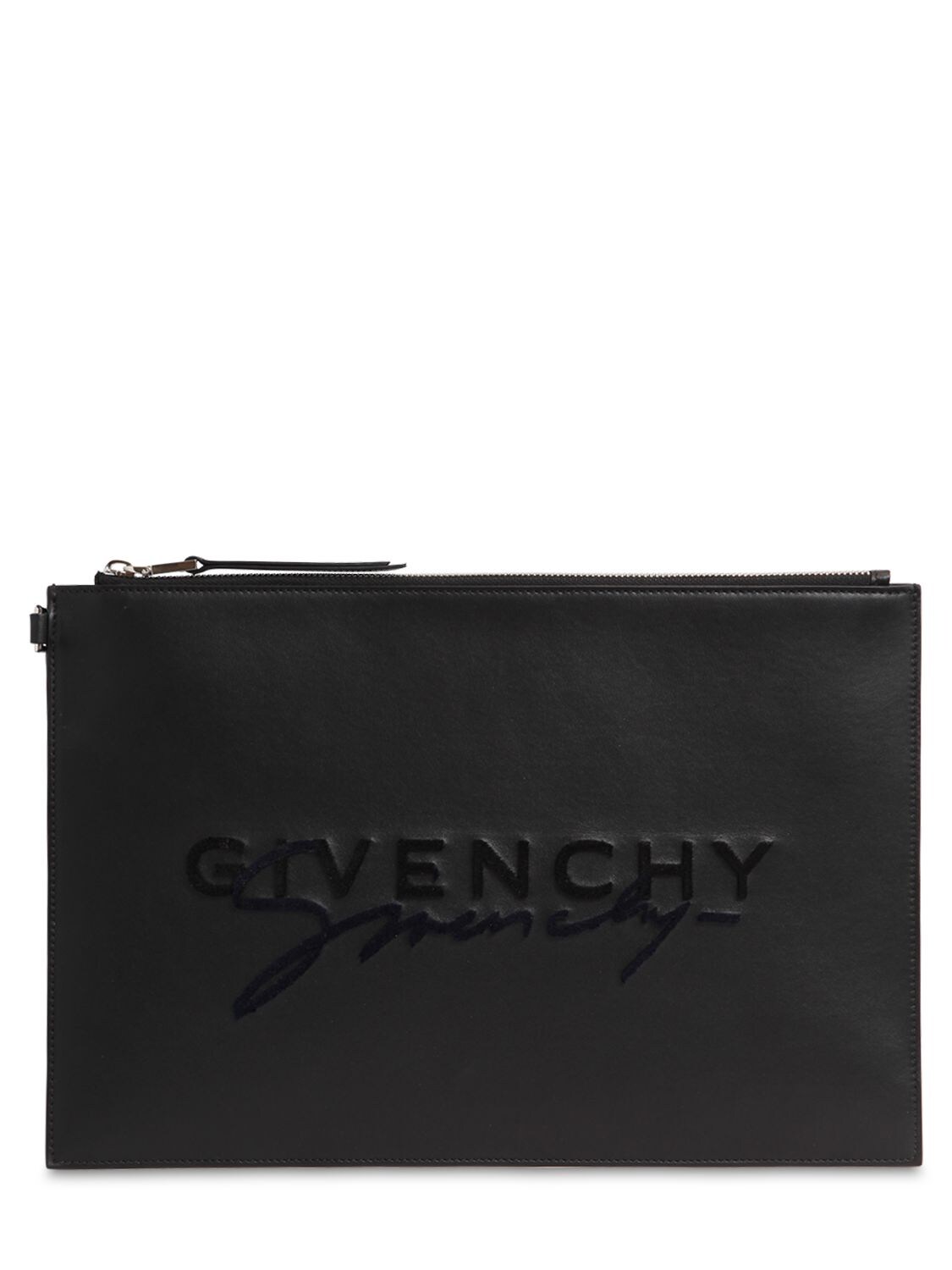 Givenchy Large Flocked Logo Leather Pouch In Black