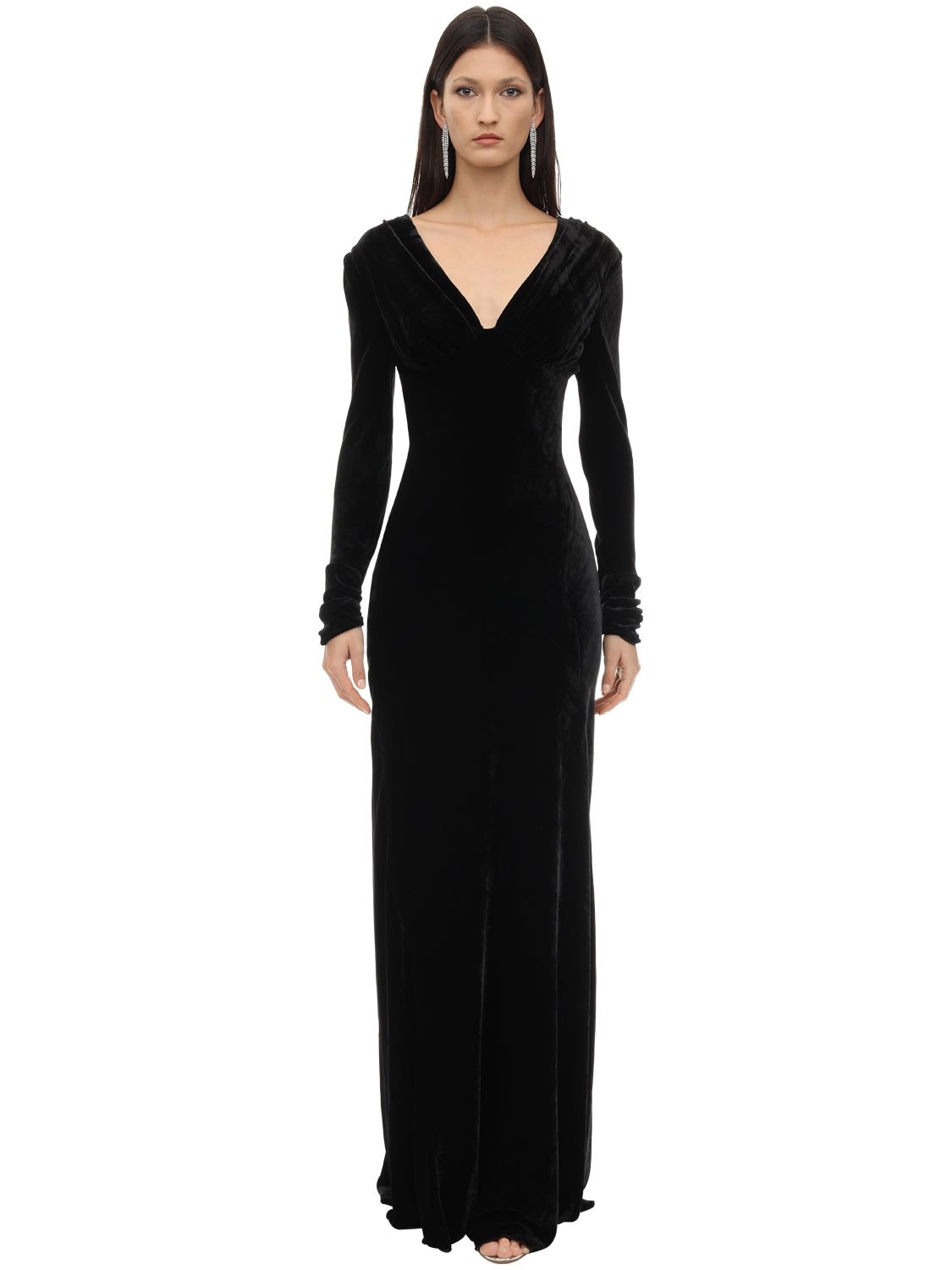 Maria Lucia Hohan Vivia Long Silk Velvet Dress In Black