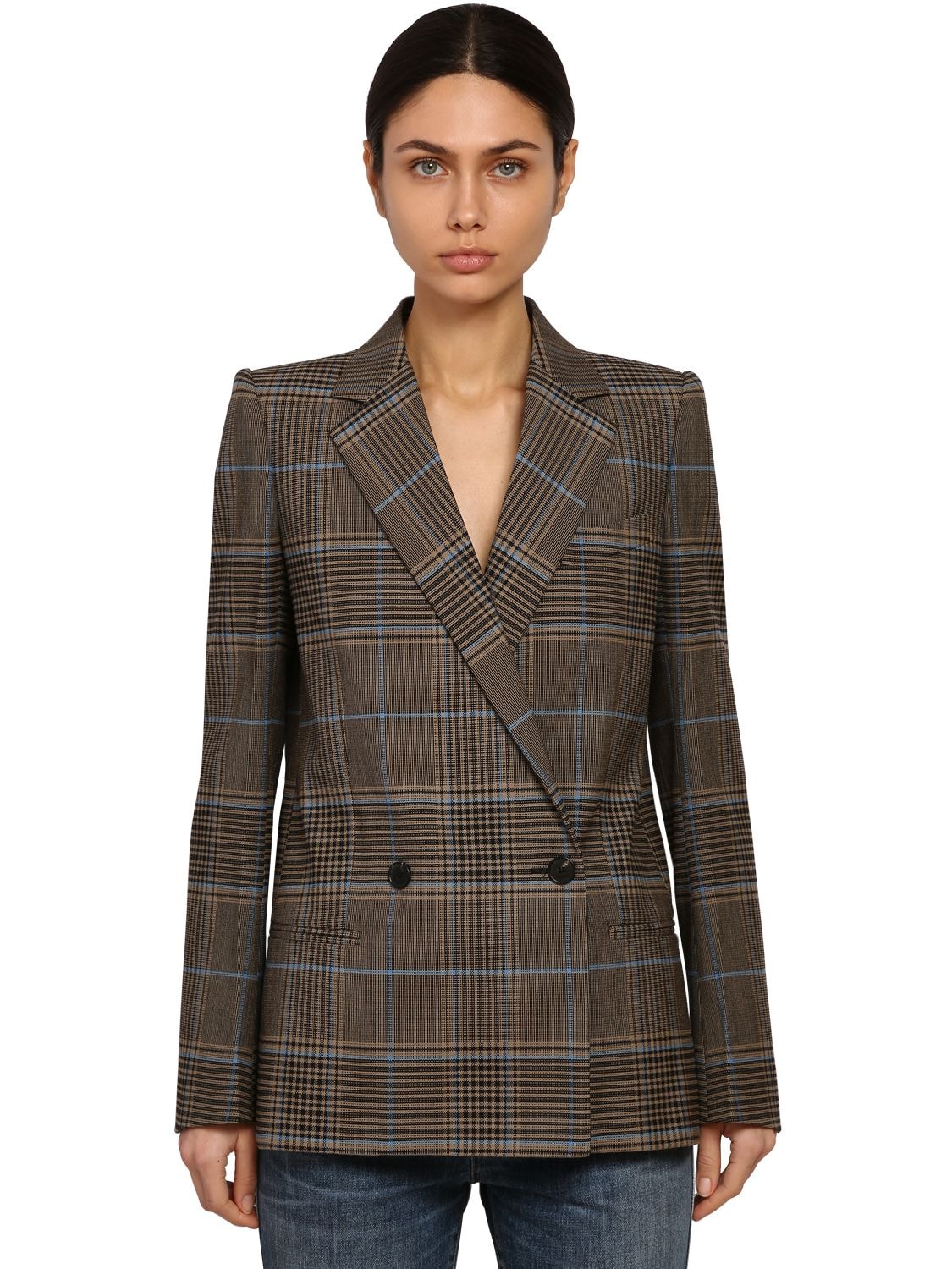 GIVENCHY DOUBLE BREASTED CHECK WOOL BLEND BLAZER,70IA7M006-NDYW0