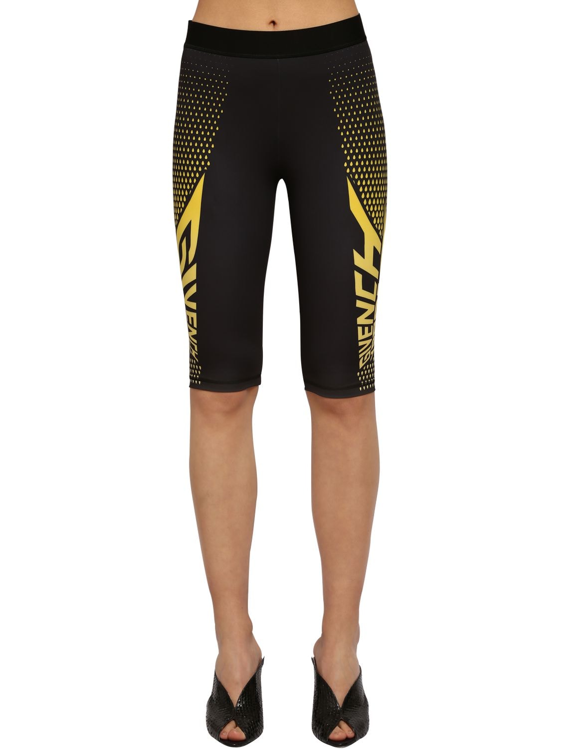 Givenchy Logo Print Tech Jersey Cycling Shorts In Black,yellow