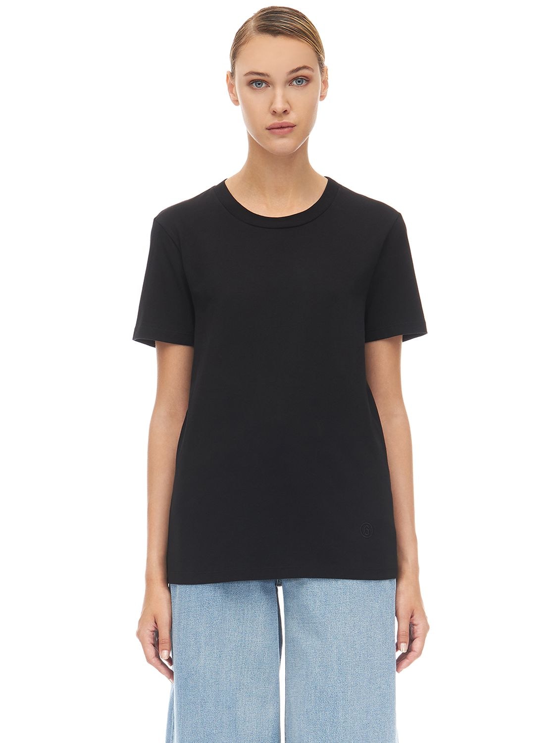 Mm6 Maison Margiela Logo Embroidered Cotton Jersey T-shirt In Black