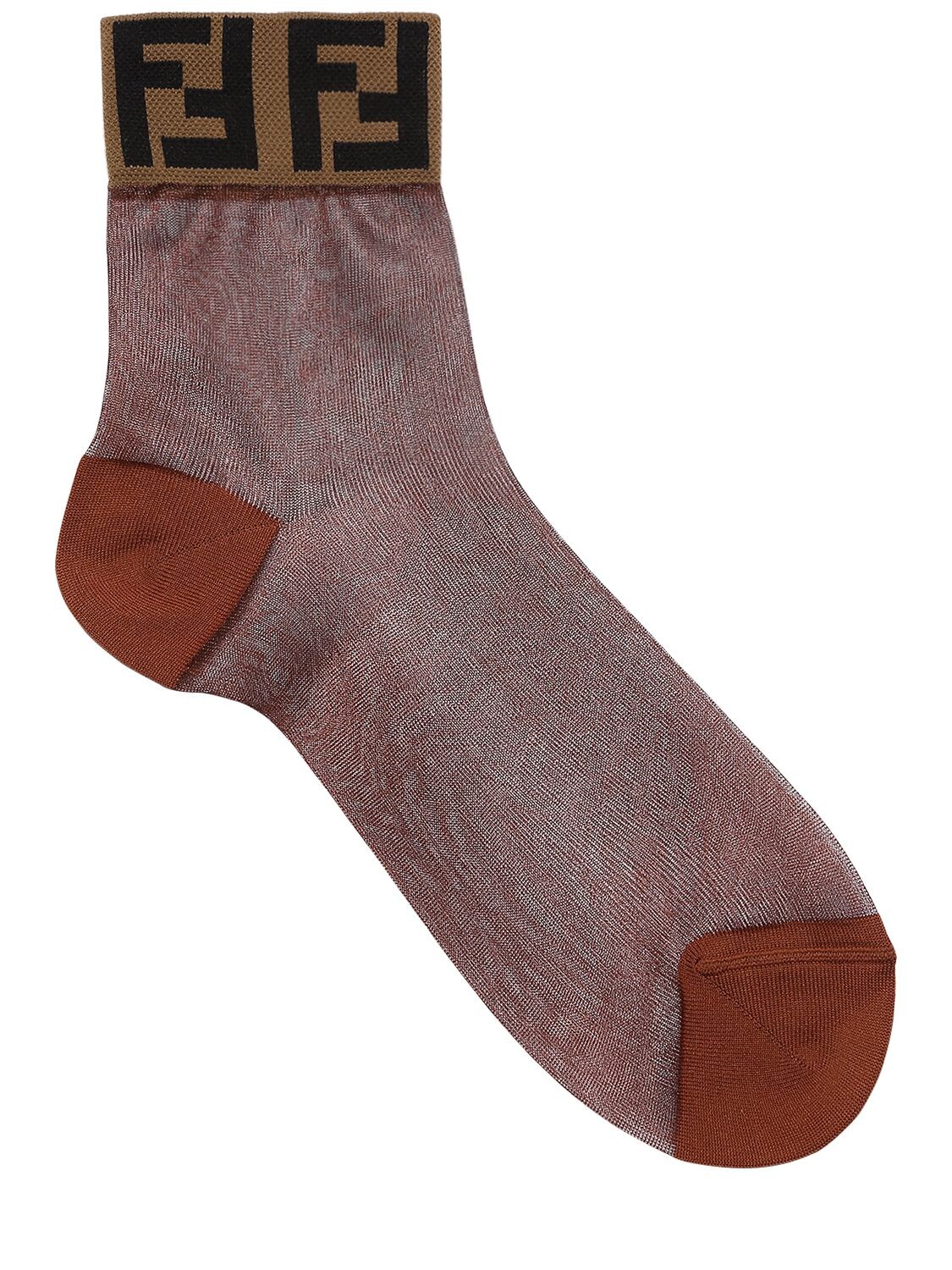Fendi Ff Logo Transparent Socks In Brown