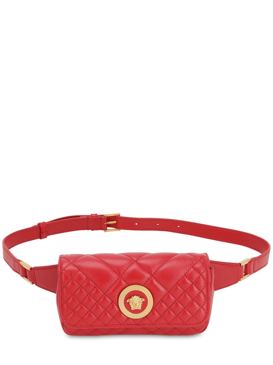 Versace Icon Quilted Leather Belt Bag In Rosso