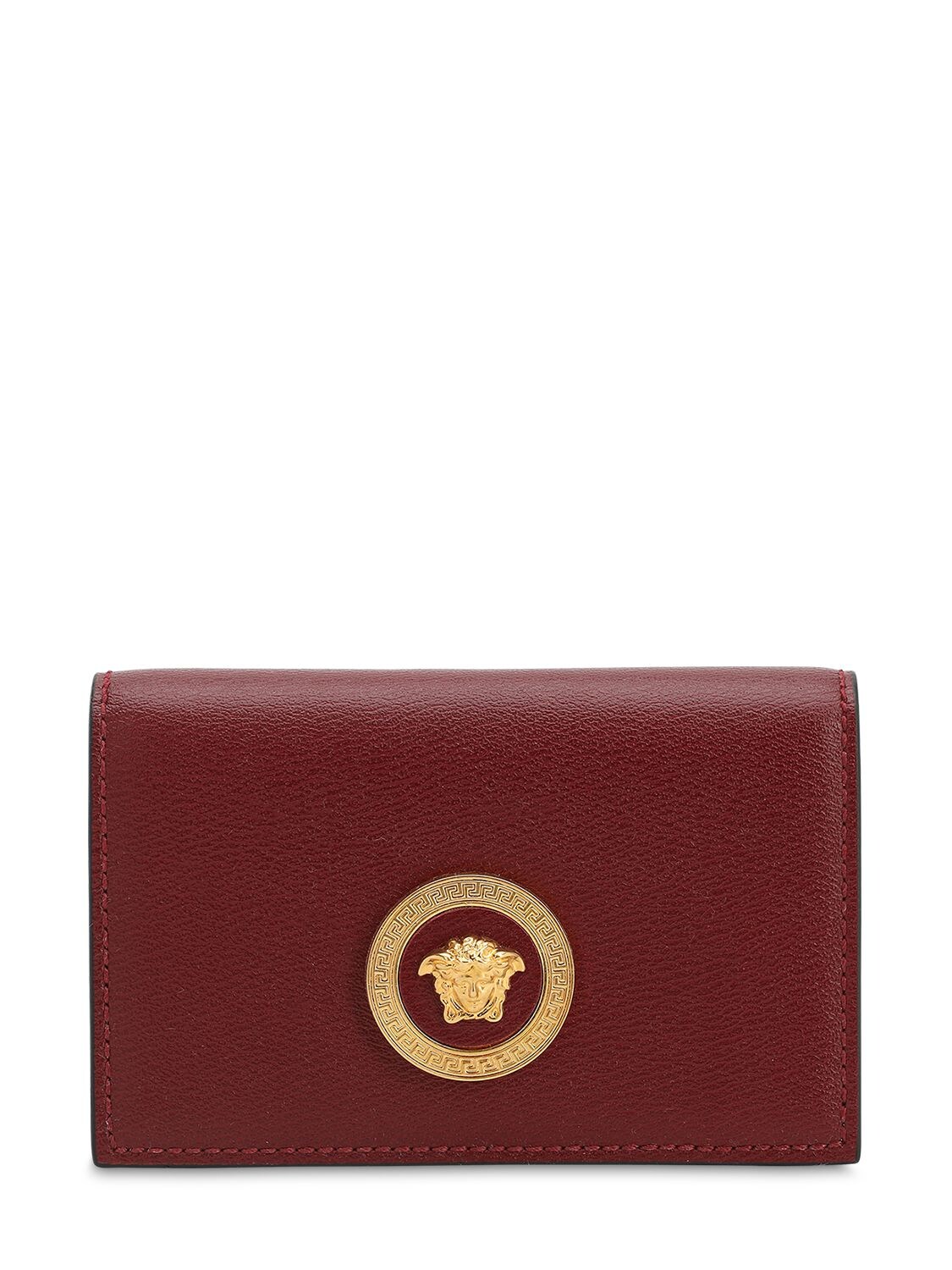 Versace Leather Card Holder In Sunset Red
