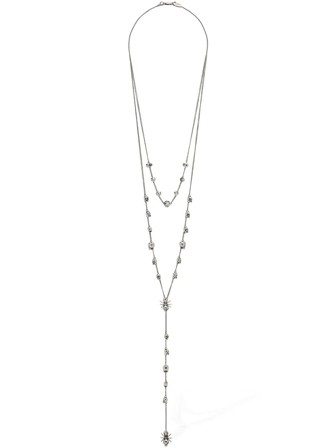 Alexander Mcqueen Spider & Skull Rosary Chain Necklaces In Silver