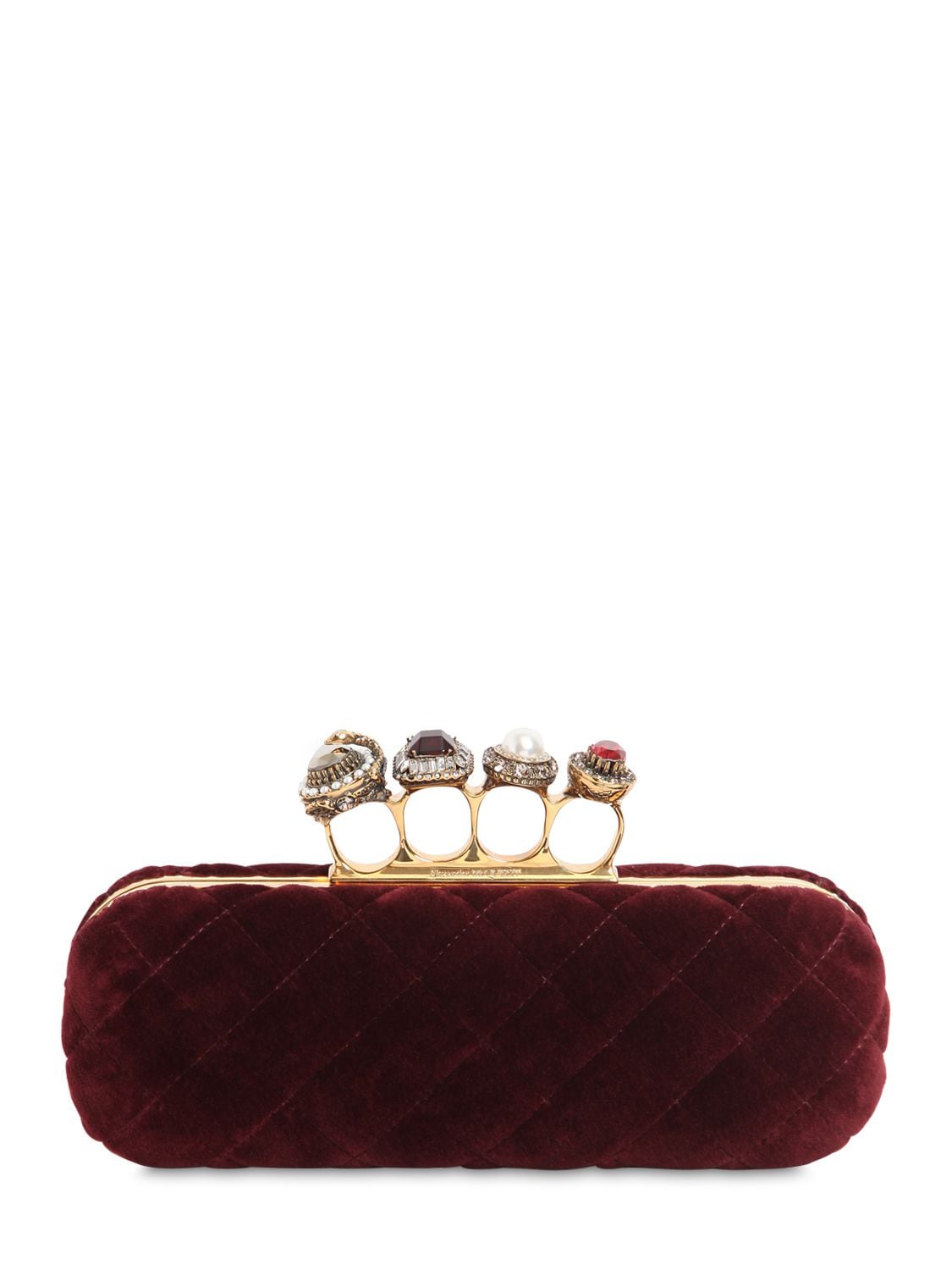 ring jewel quilted velvet clutch 