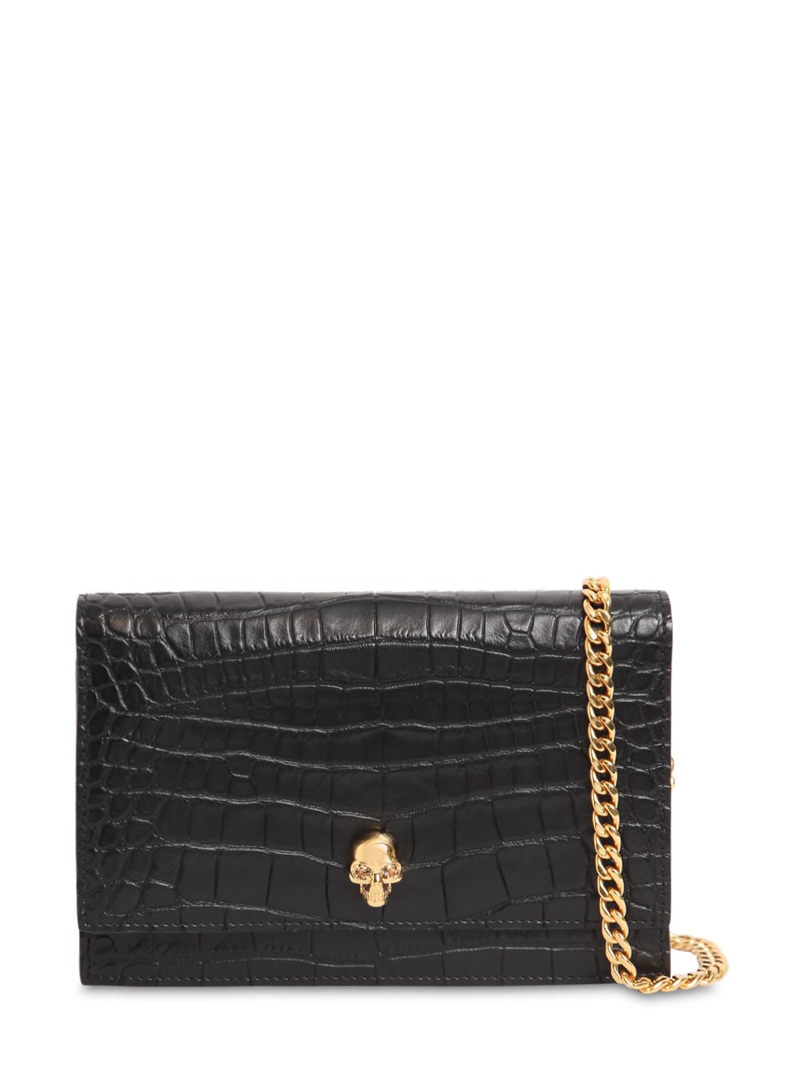 Image of Small Skull Croc Embossed Leather Bag
