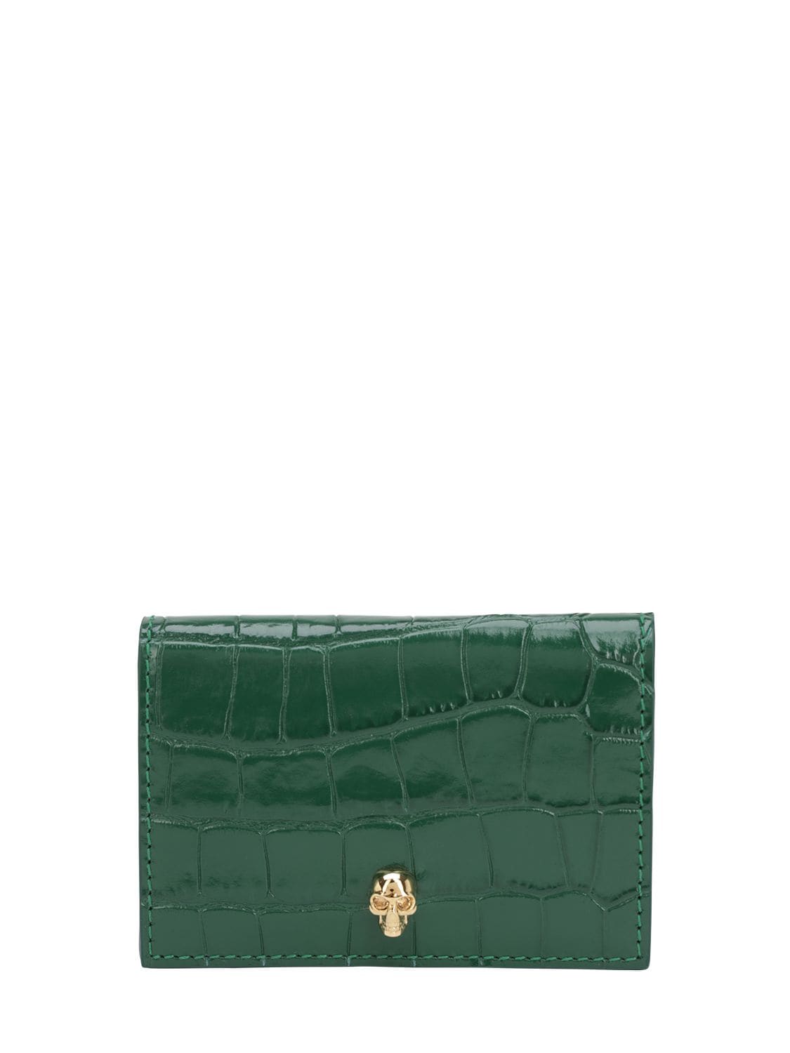 Alexander Mcqueen Croc Embossed Leather Wallet In Emerald