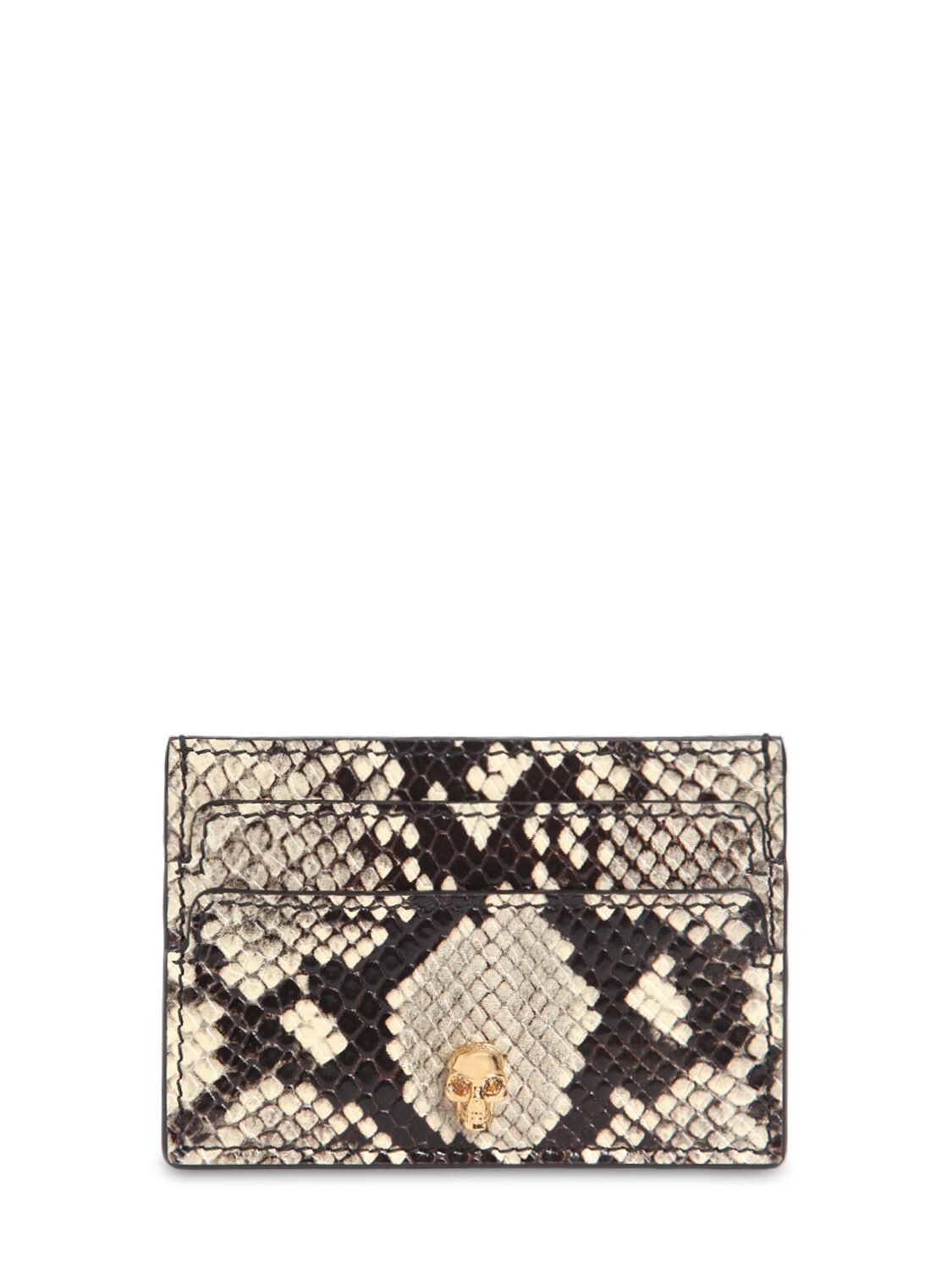 Alexander Mcqueen Python Printed Leather Card Holder In Roccia