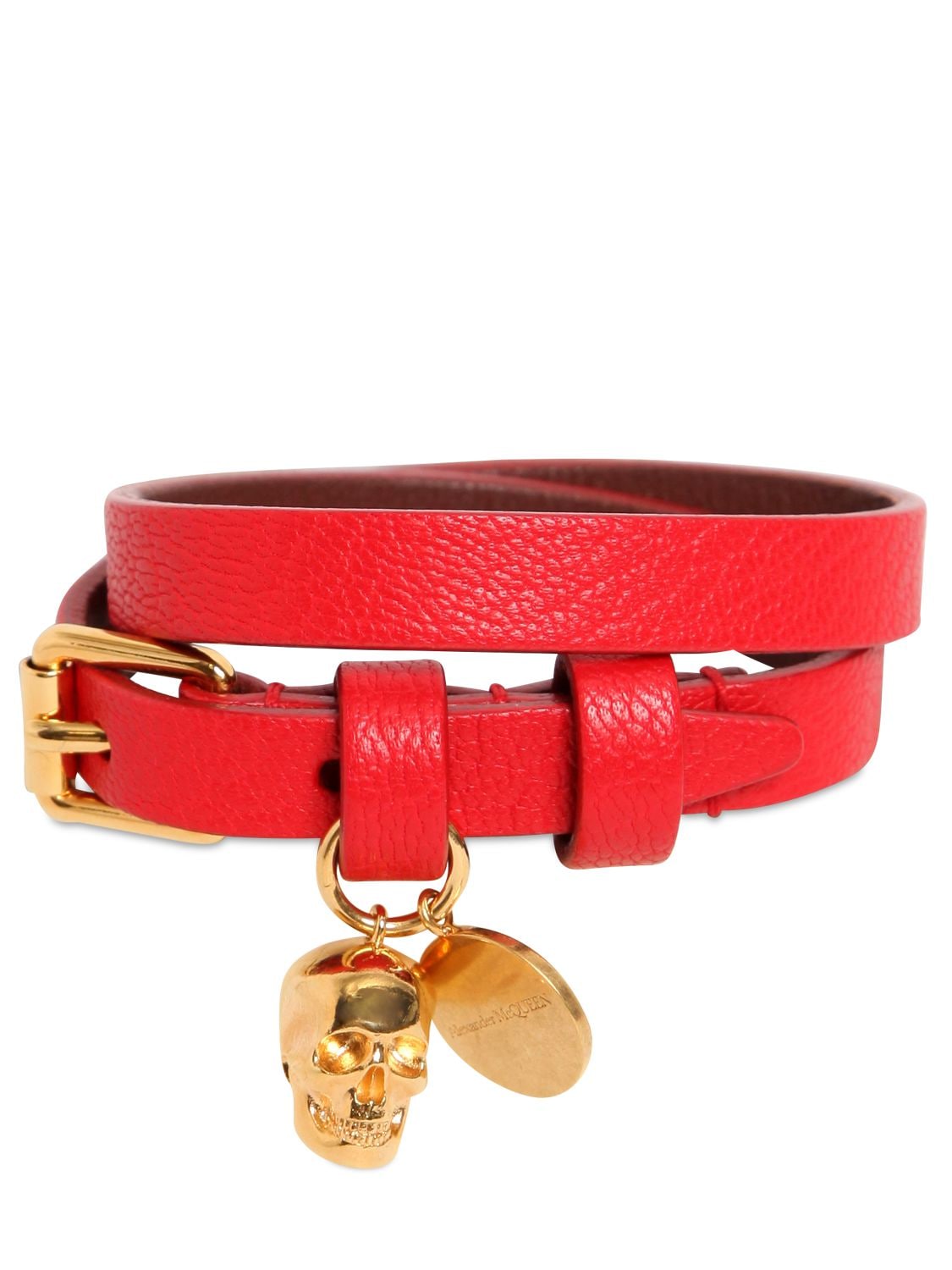 Alexander McQueen - Double wrap leather bracelet w/ skull - Red |  Luisaviaroma