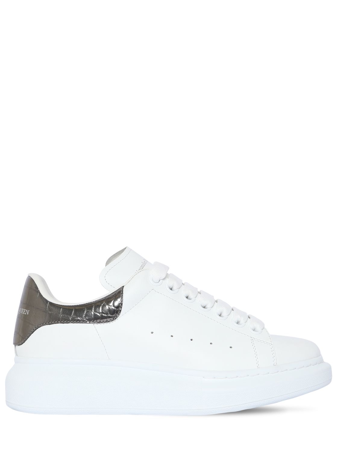 Alexander Mcqueen 45mm Croc Embossed Leather Sneakers In White,silver