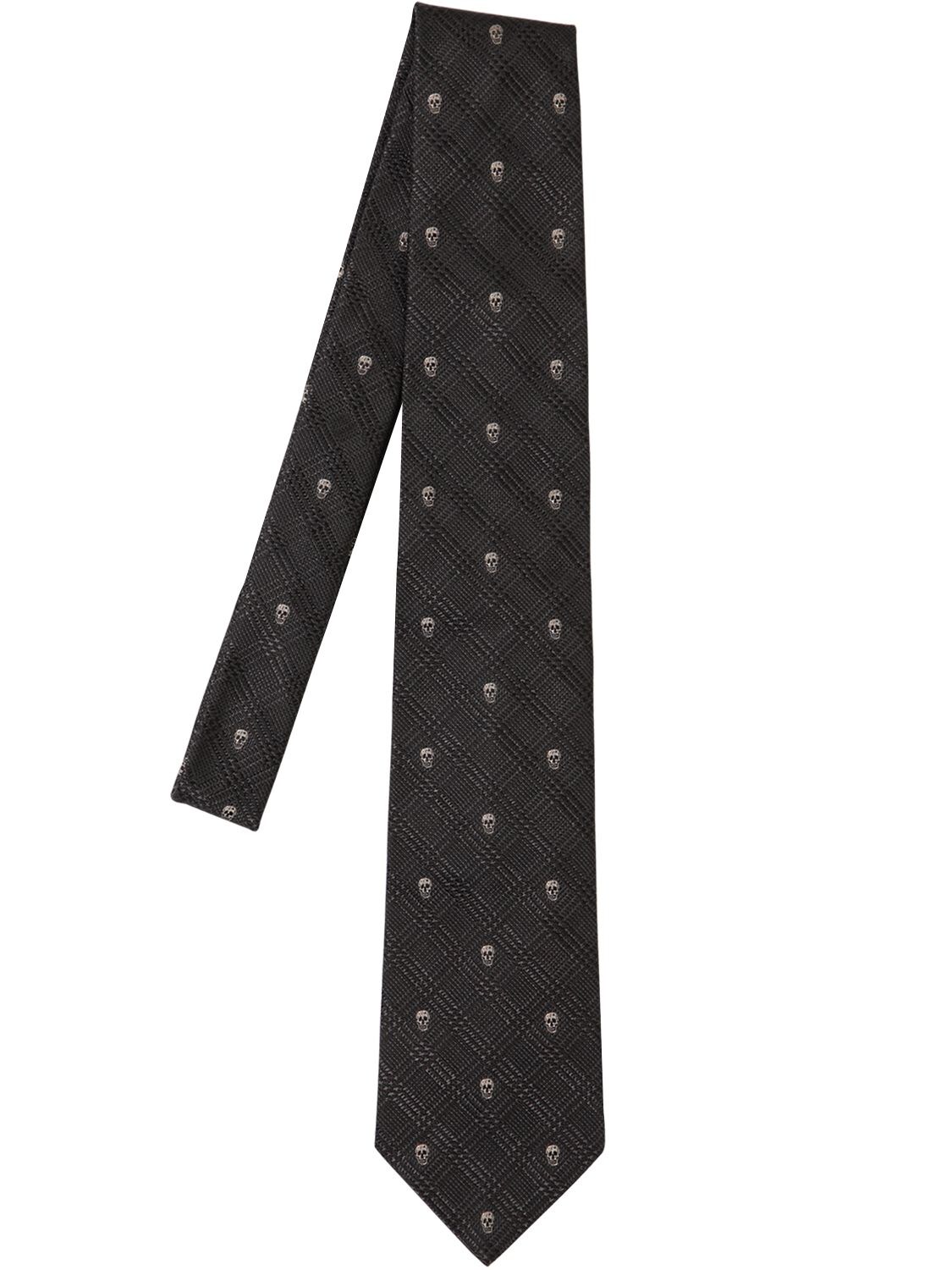 Alexander Mcqueen 8cm Embroidered Prince Of Wales Checked Silk-jacquard Tie In Black,grey