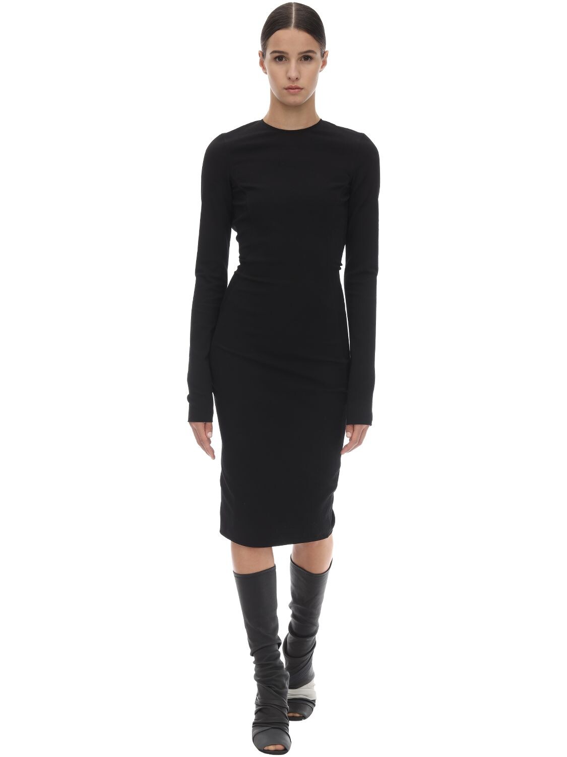 RICK OWENS COTTON BLEND MIDI DRESS W/ BACK CUT OUT,70IACG010-MDK1