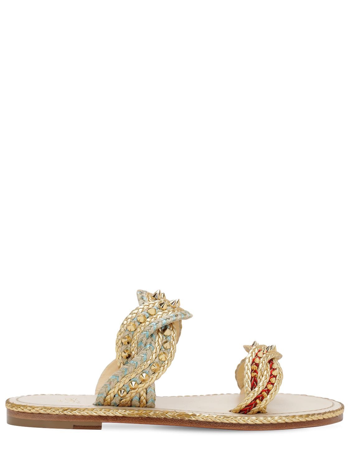 Christian Louboutin Normandie Braided-strap Leather Slides In Gold