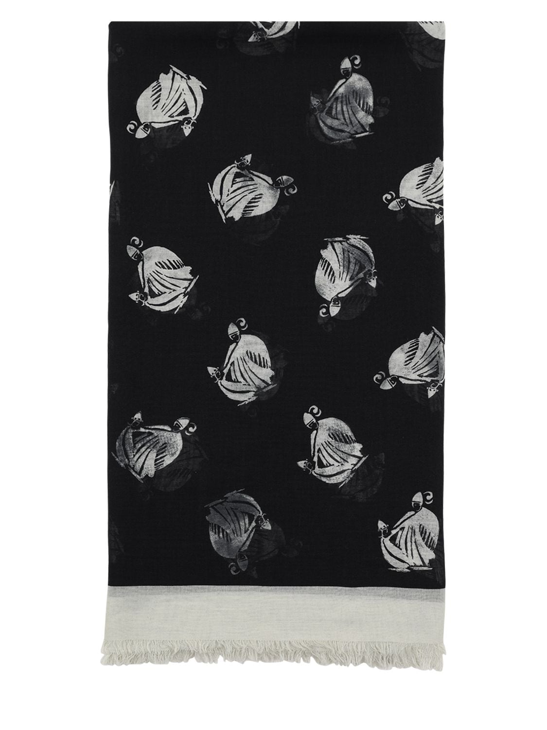 Lanvin Logo Print Wool Blend Scarf In Black,white