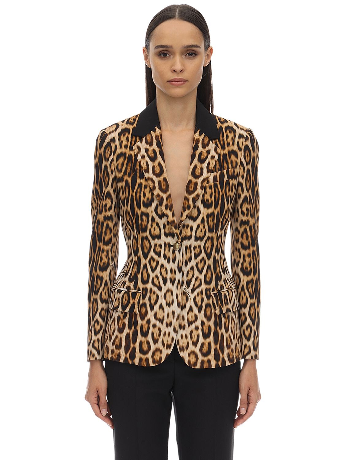 ROBERTO CAVALLI LEOPARD PRINT VISCOSE CREPE BLAZER,70IADJ005-RDUXMZQ1