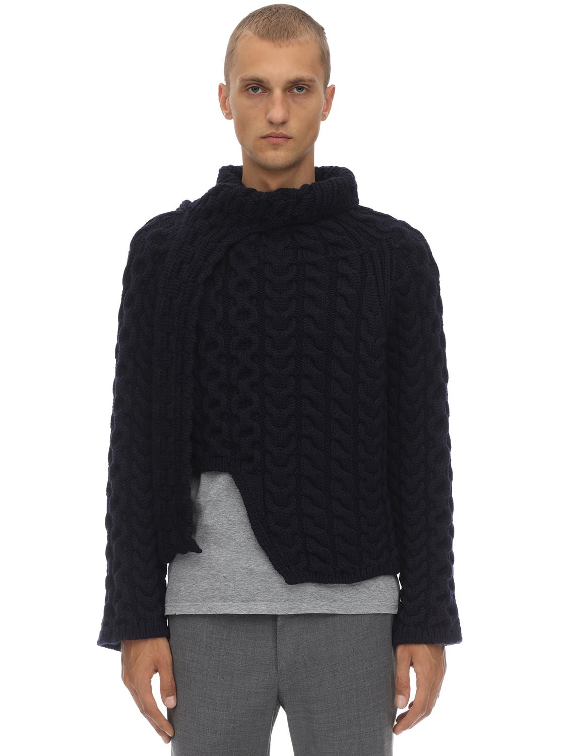 LANVIN WOOL CABLE KNIT SWEATER W/SCARF,70IAGD001-MJK1