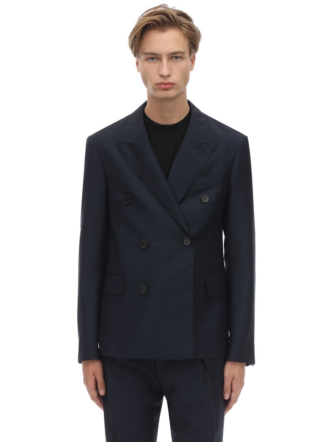 Lanvin Double Breasted Wool & Mohair Jacket In Navy