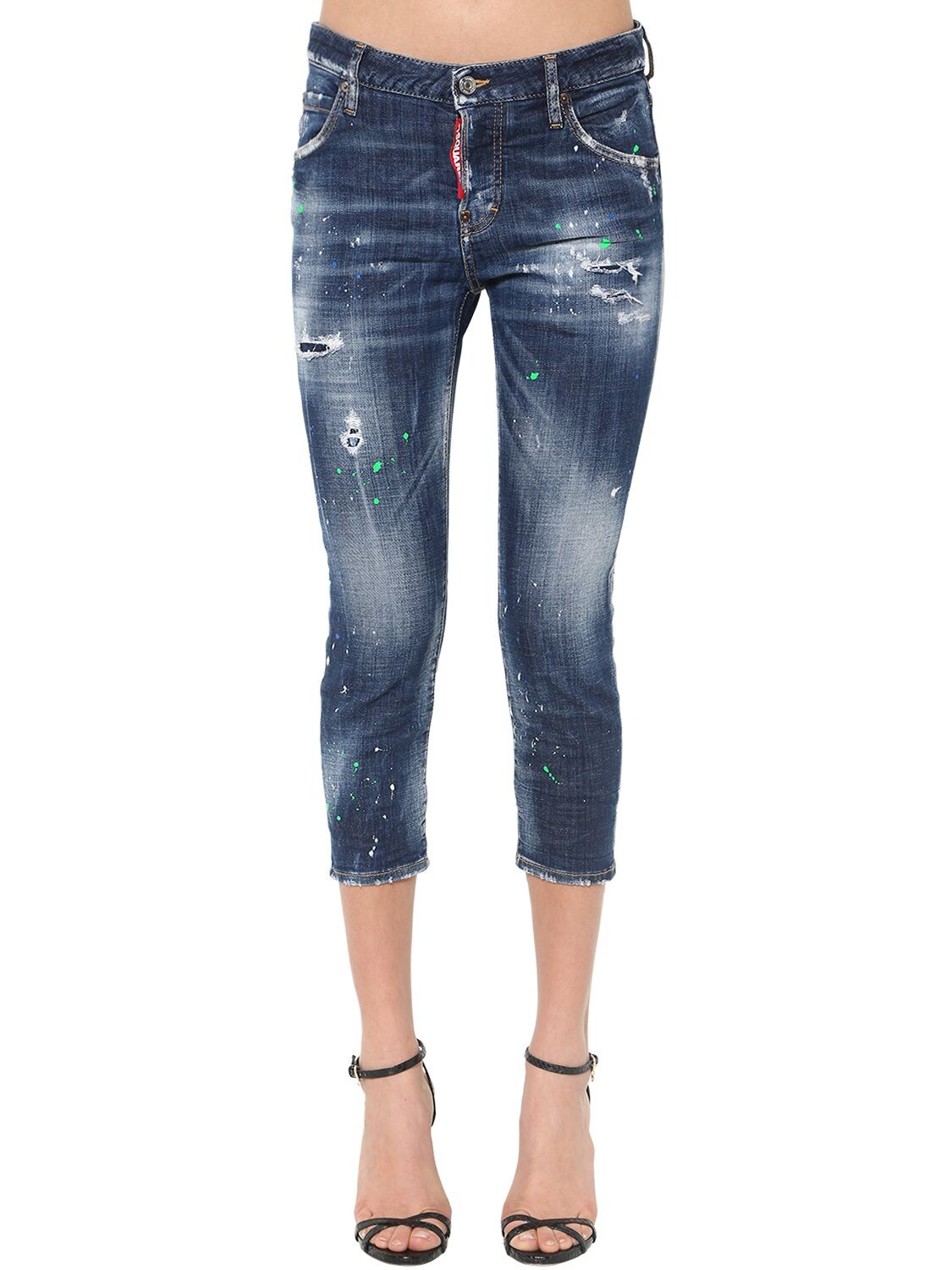 Buy Cropped Cool Girl Paint Wash Denim Jeans For Womens At Goxip