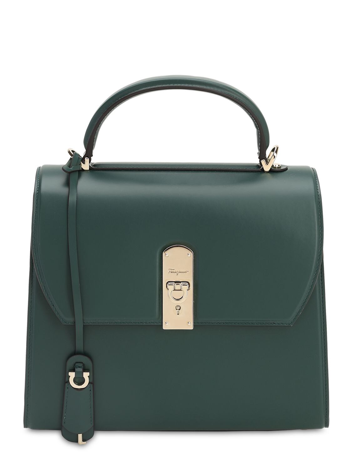 Ferragamo Lg Boxyz Smooth Leather Top Handle Bag In Pine