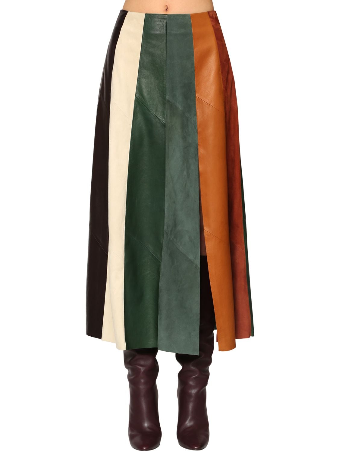Ferragamo 拼接皮革中长半身裙 In Multicolor