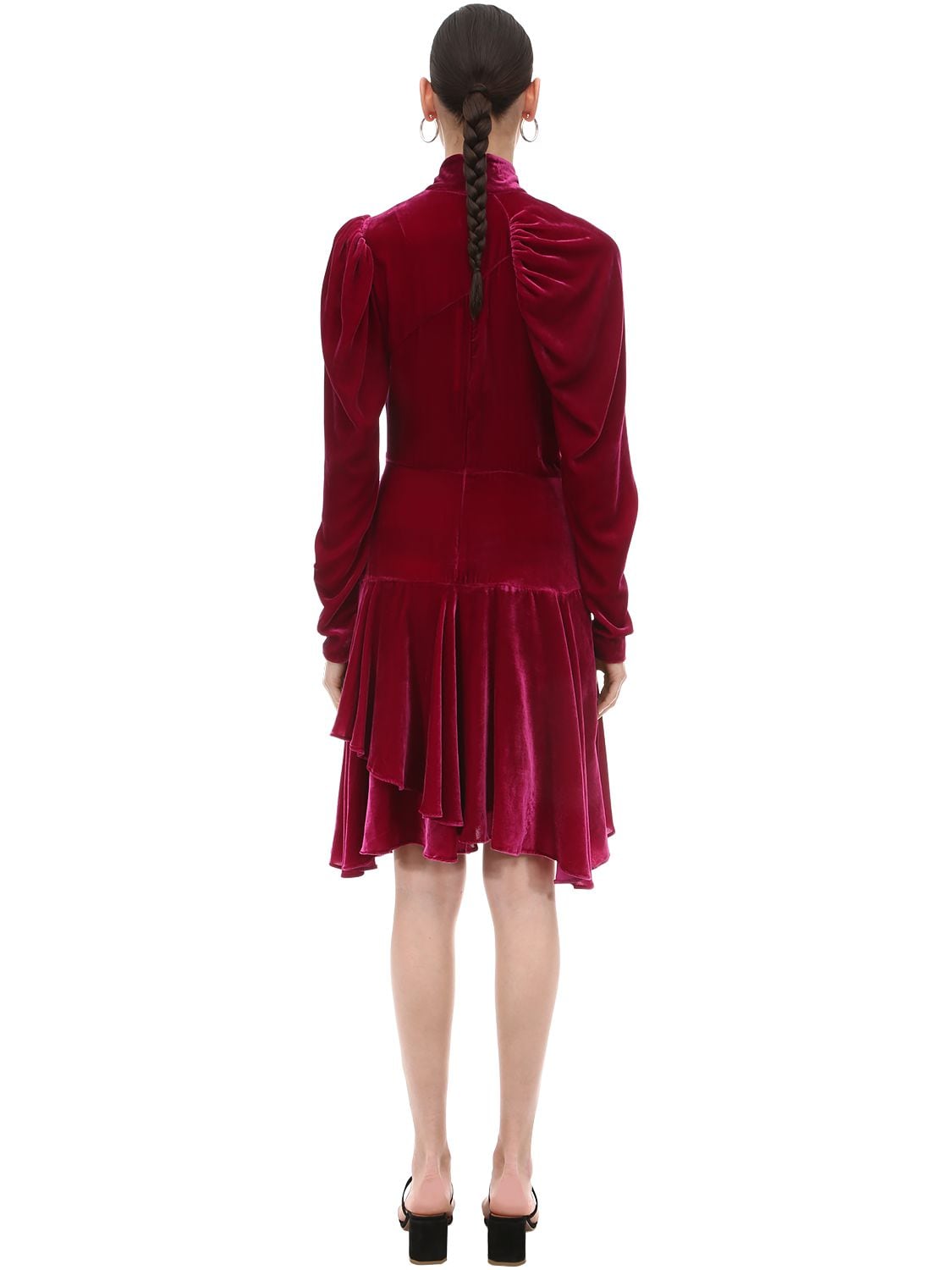 Rotate Birger Christensen Rotate Pleated Velvet Mini Dress In Fuchsia