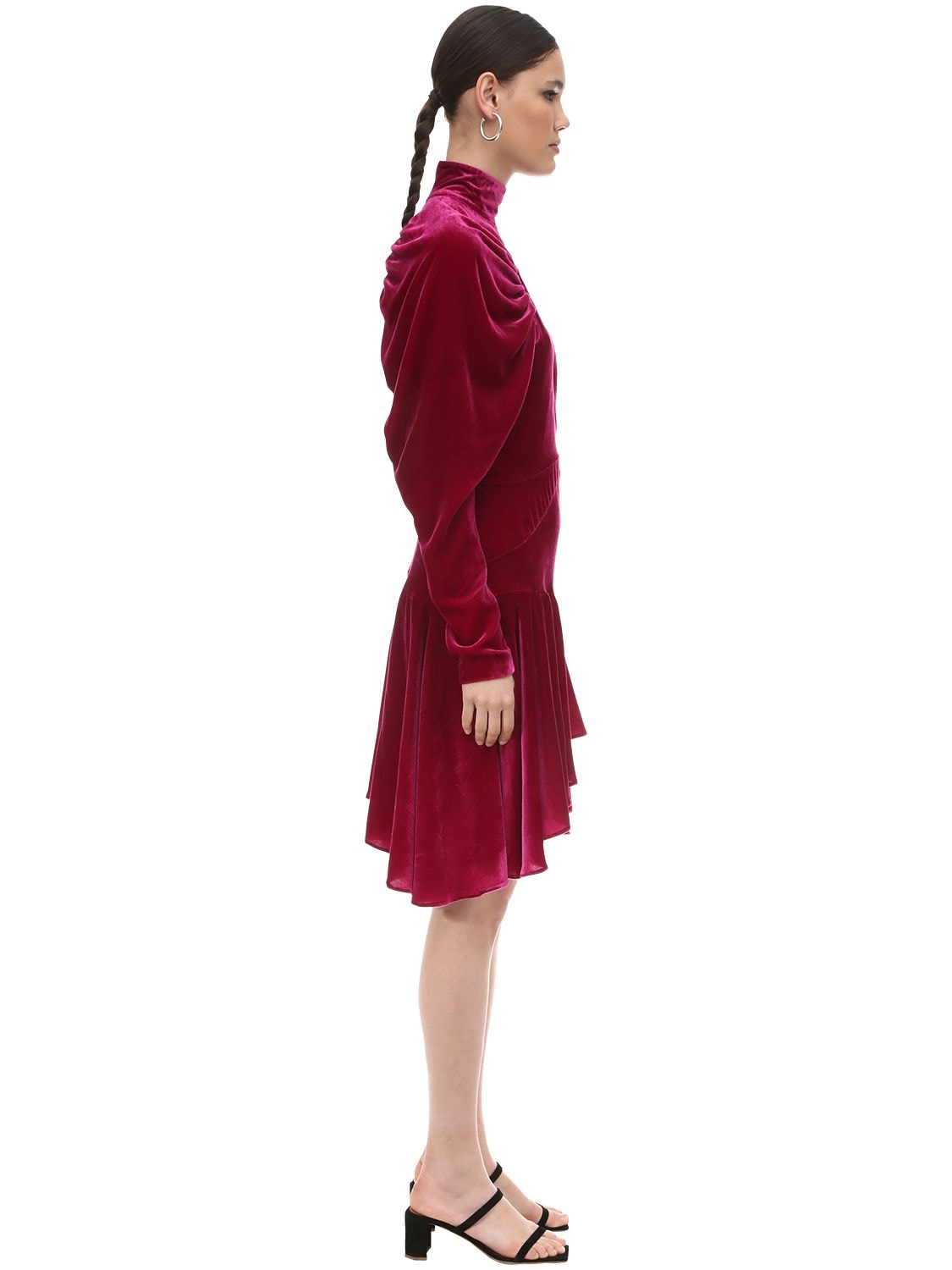 Rotate Birger Christensen Rotate Pleated Velvet Mini Dress In Fuchsia