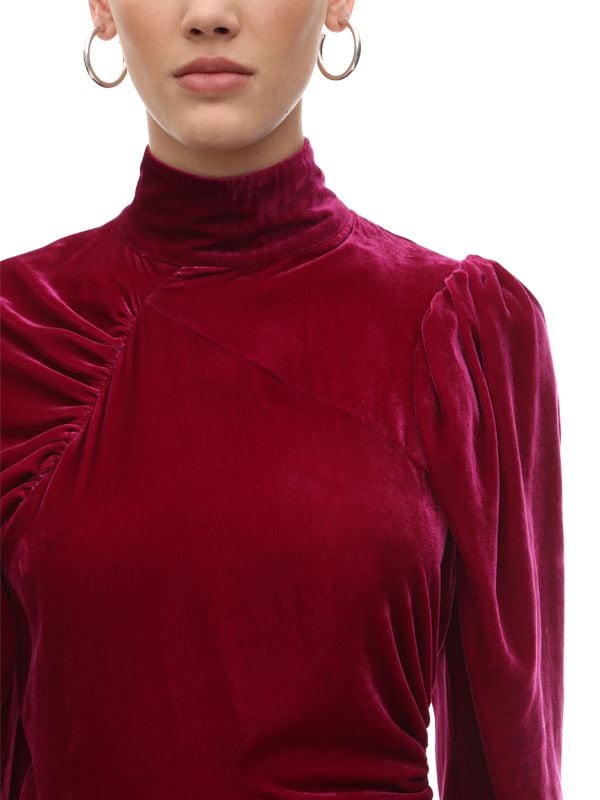 Rotate Birger Christensen Rotate Pleated Velvet Mini Dress In Fuchsia