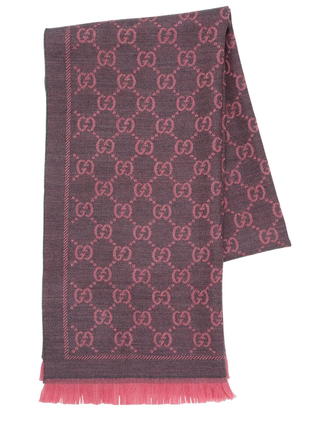 Shop Gucci Gg Wool Jacquard Scarf In Pink,grey