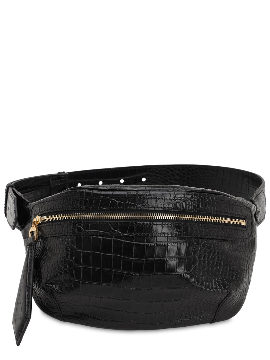 Max Mara Croc Embossed Leather Belt Bag In Black