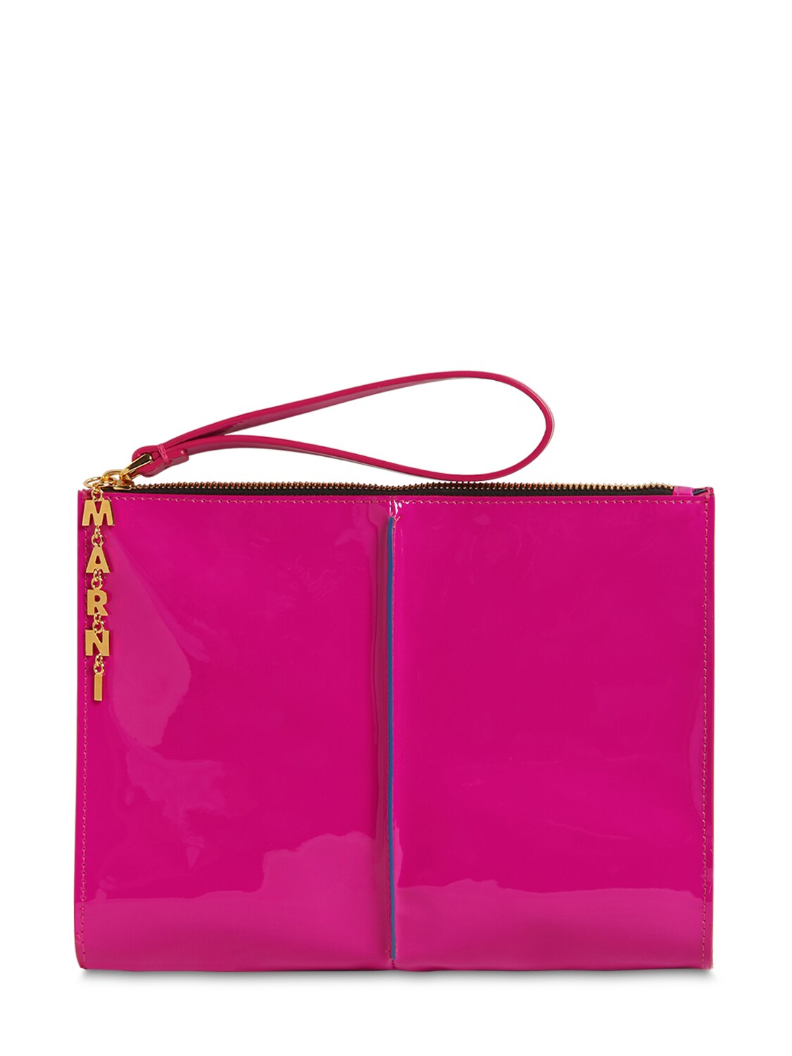 Marni Small Attaché Patent Leather Pouch In Orchid