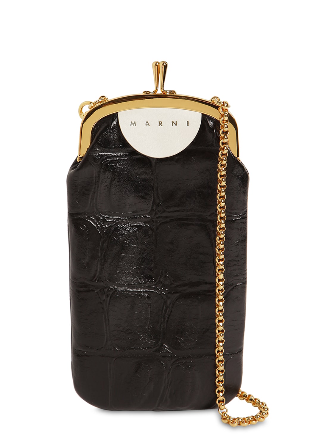 Marni Croc Embossed Leather Phone Case In Black