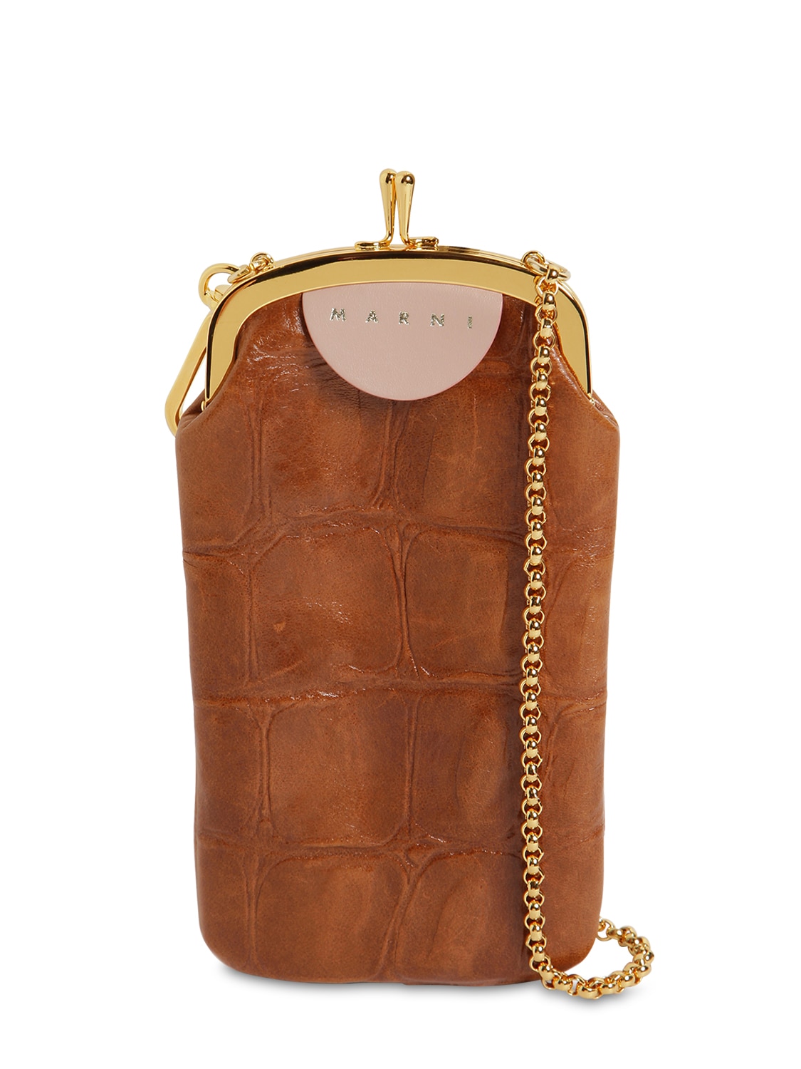 Marni Croc Embossed Leather Phone Case In Row Sienne