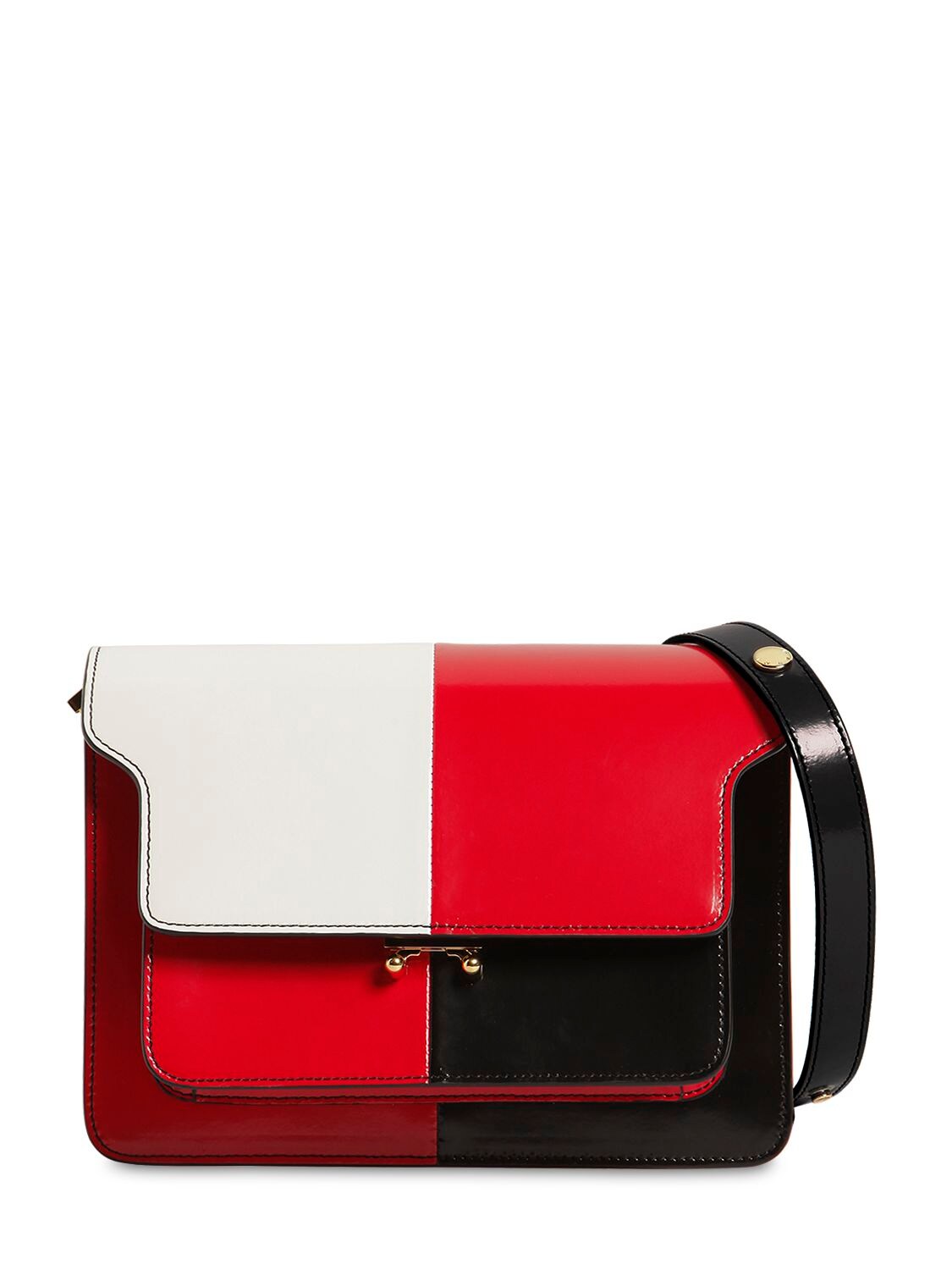 Marni Medium Trunk Color Block Leather Bag In Black,red,white