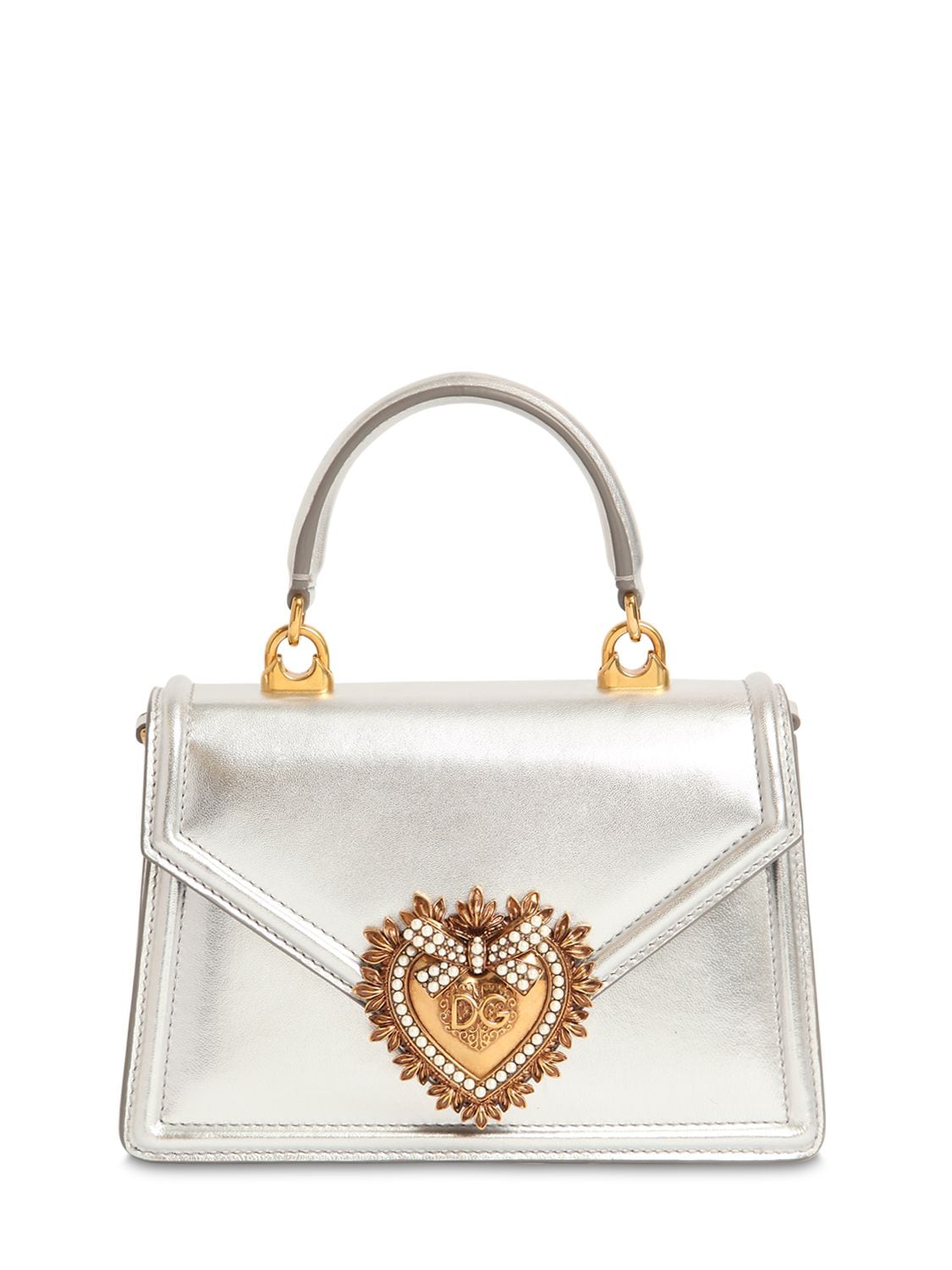 Dolce & Gabbana Mini Devotion Laminated Leather Bag In Silver