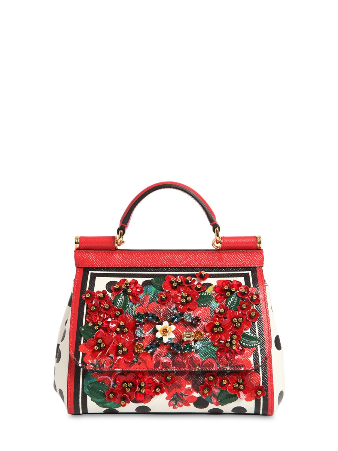 Dolce & Gabbana Mini Embellished Sicily Leather Bag In Gerani