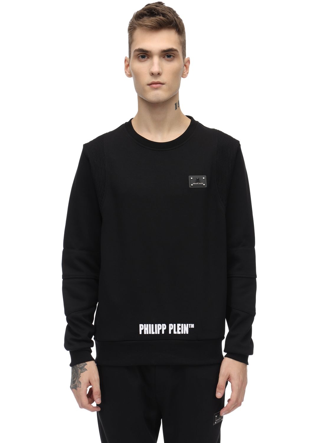 Philipp Plein Cotton Blend Jersey Sweatshirt In Black,white